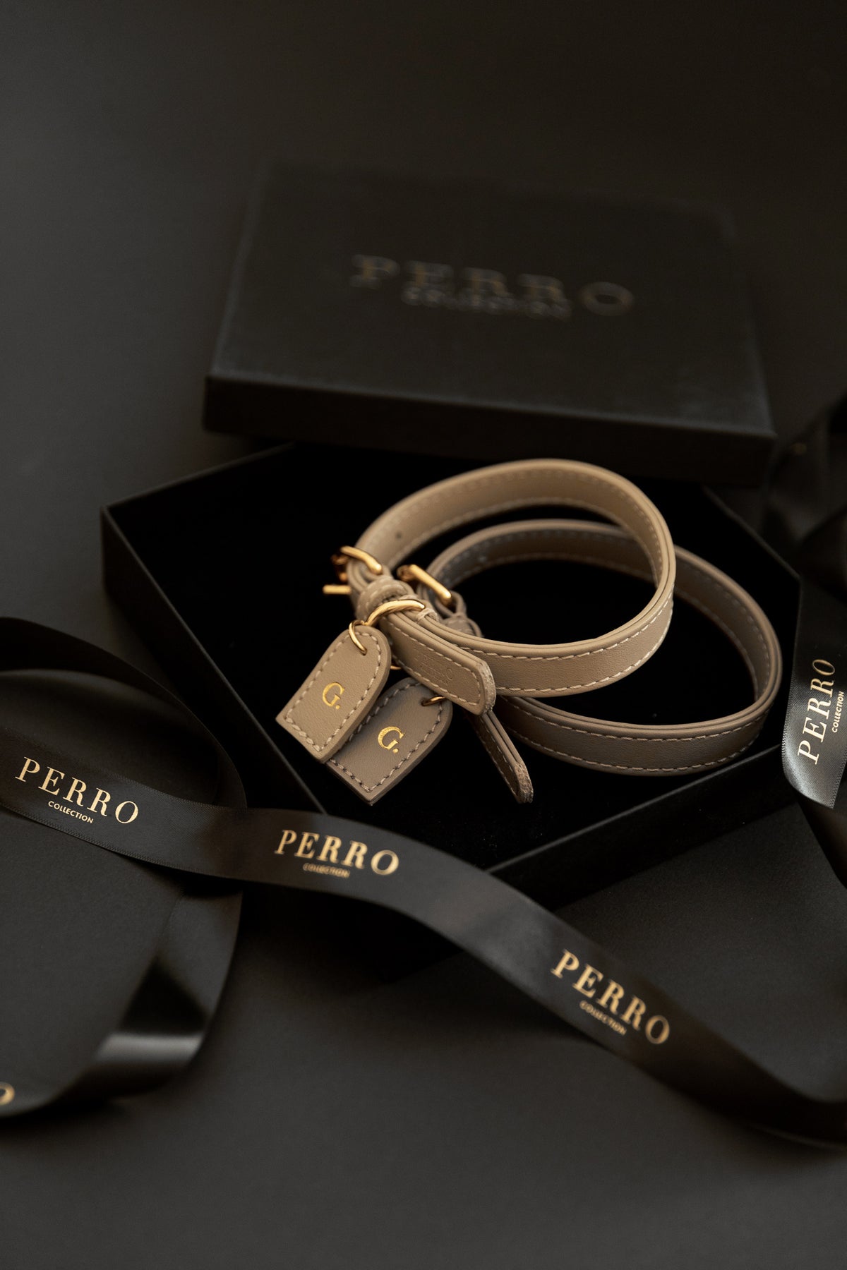 Leather dog harness and leash sets by Perro Collection, handcrafted in Italy
