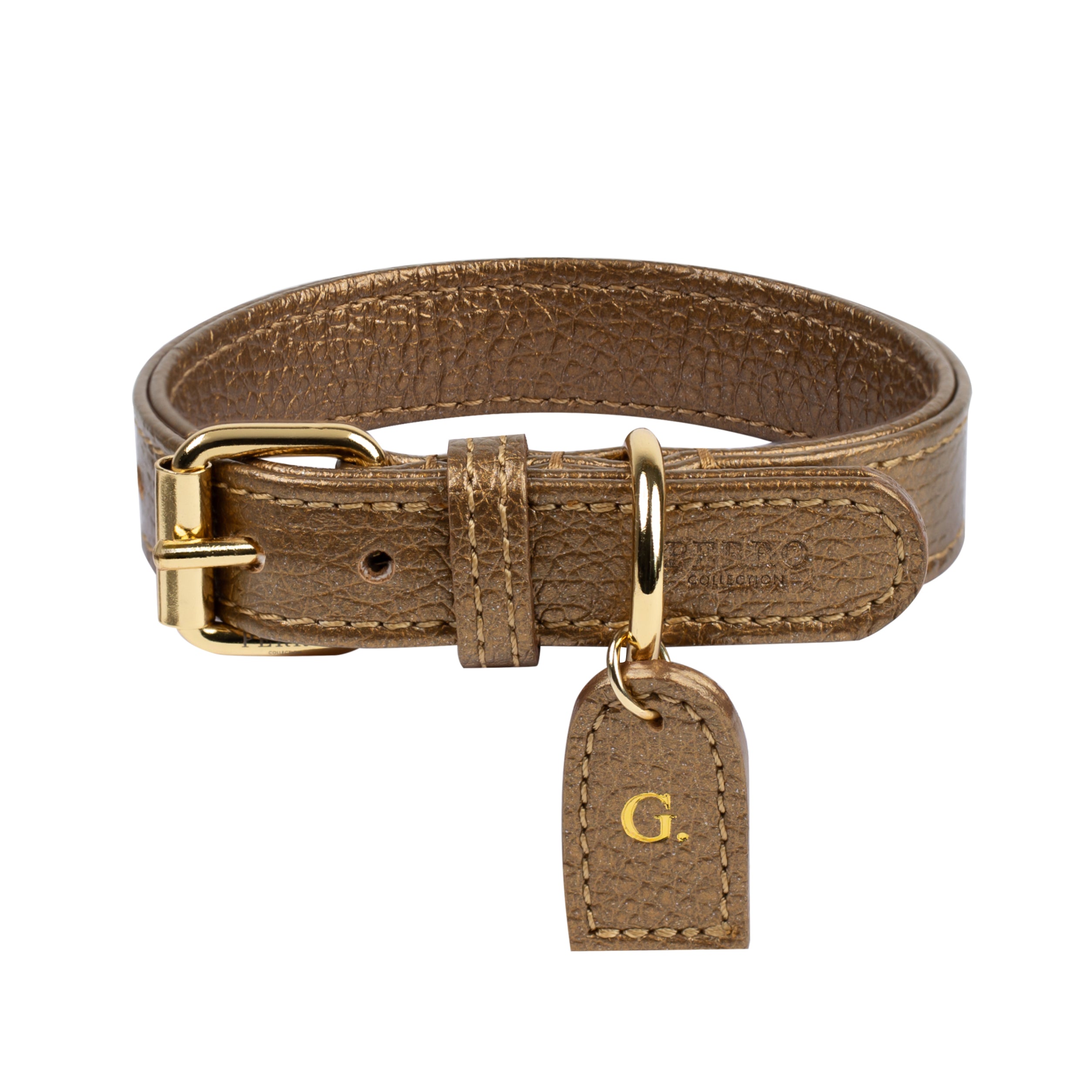 Golden leather collar for dogs by Perro Collection