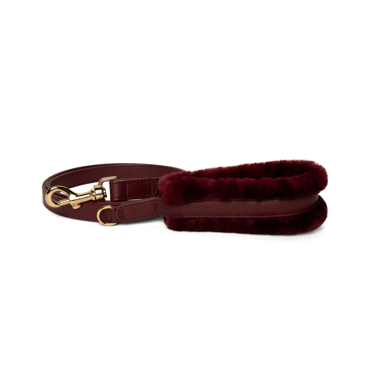 Burgundy Fur dog leash in Italian leather with real Montone fur, handcrafted in Italy