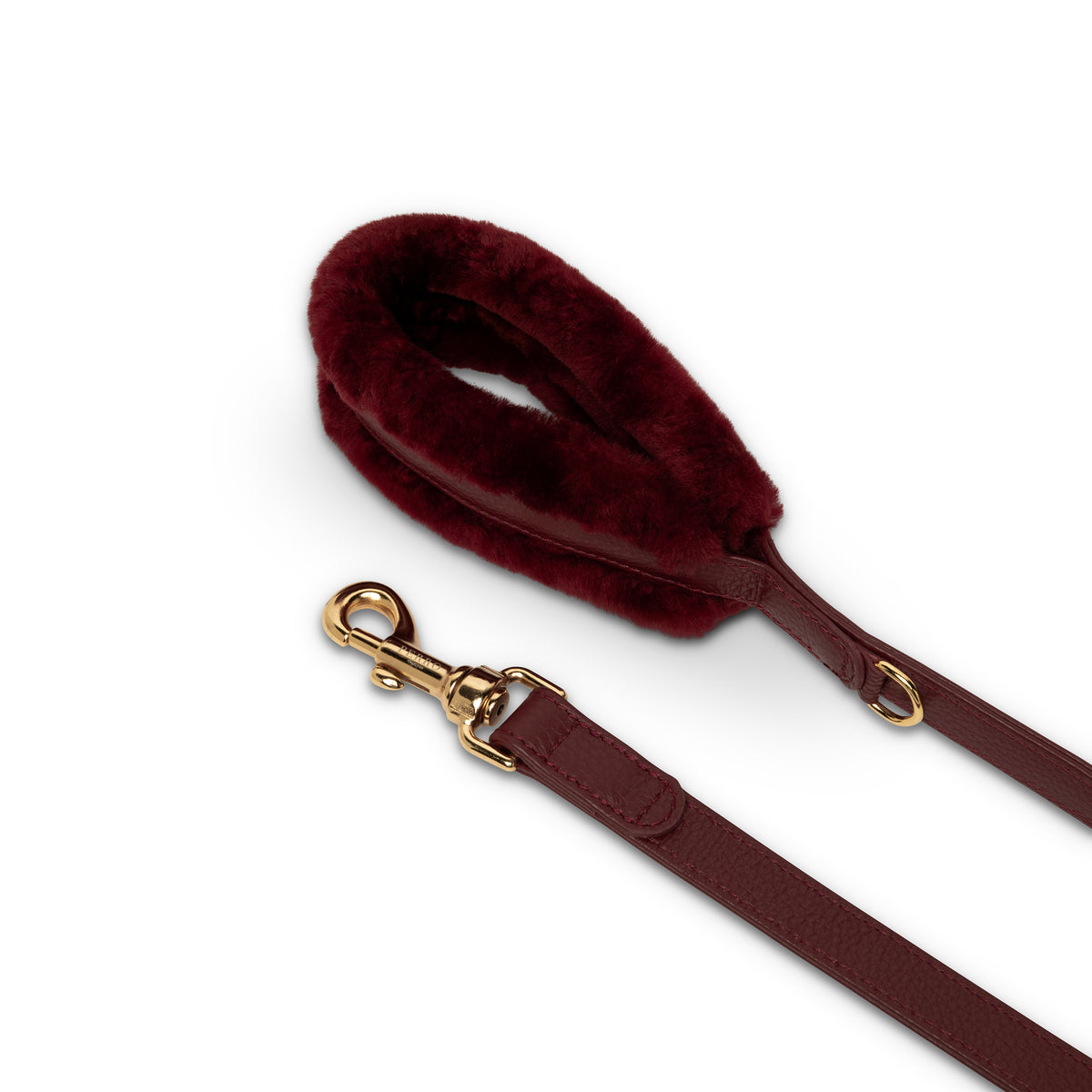 Burgundy Fur dog leash in Italian leather with real Montone fur, handcrafted in Italy