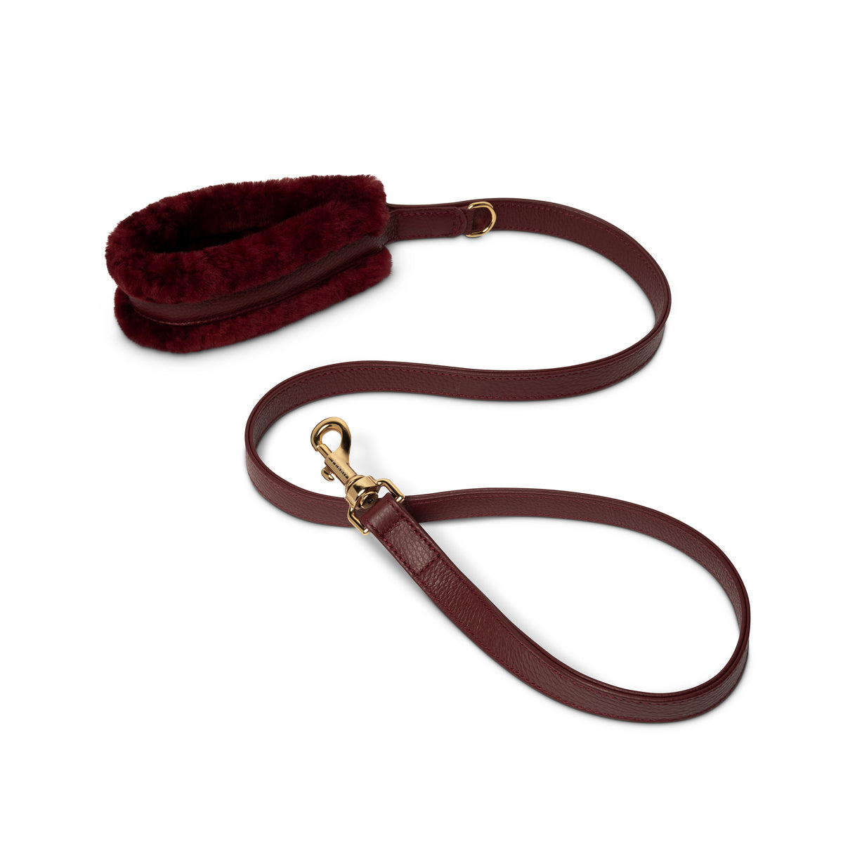 Burgundy Fur dog leash in Italian leather with real Montone fur, handcrafted in Italy