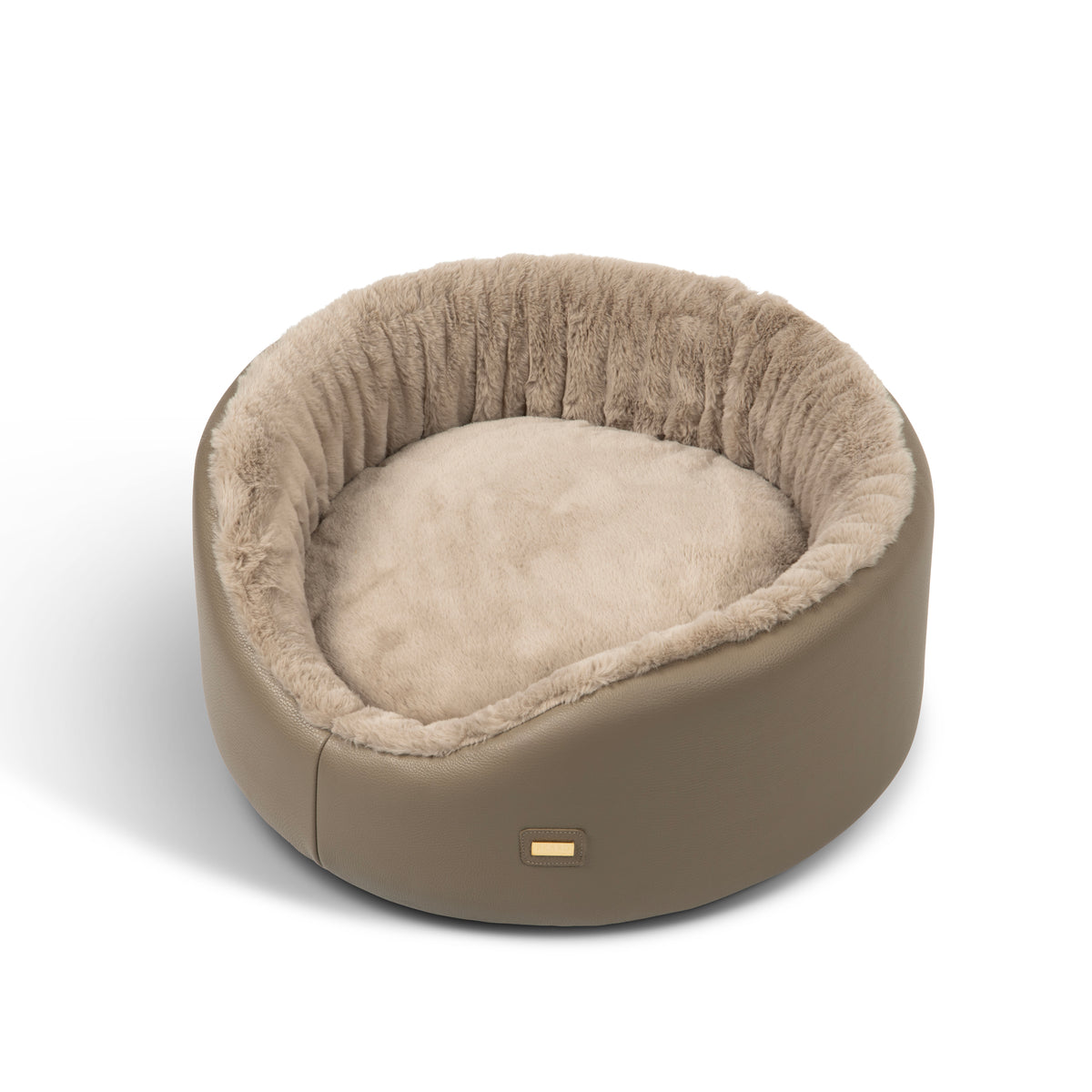 Round Leather Dog Sofa Beige