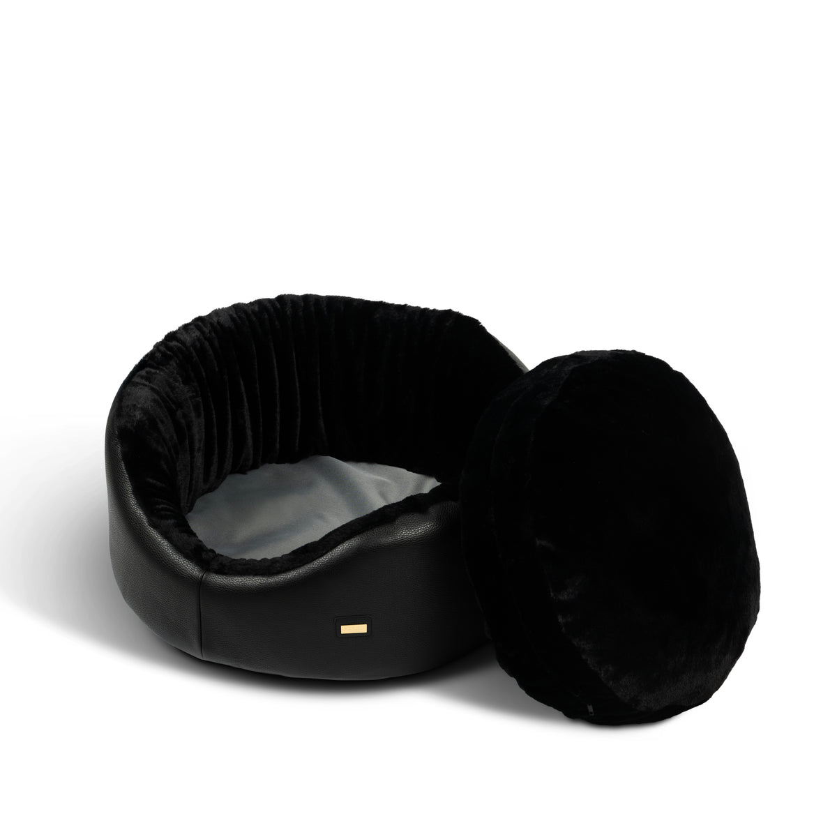 Round Leather Dog Sofa Black