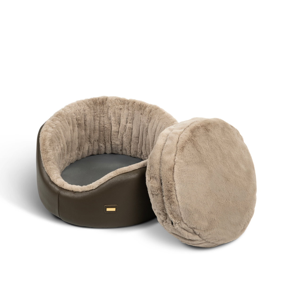 Round Leather Dog Sofa Cacao