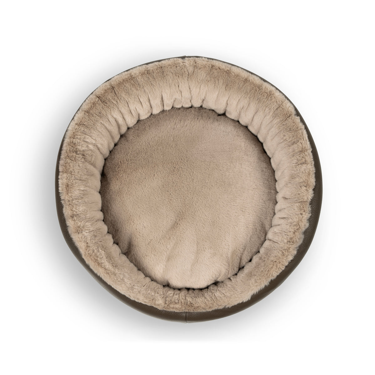 Round Leather Dog Sofa Cacao