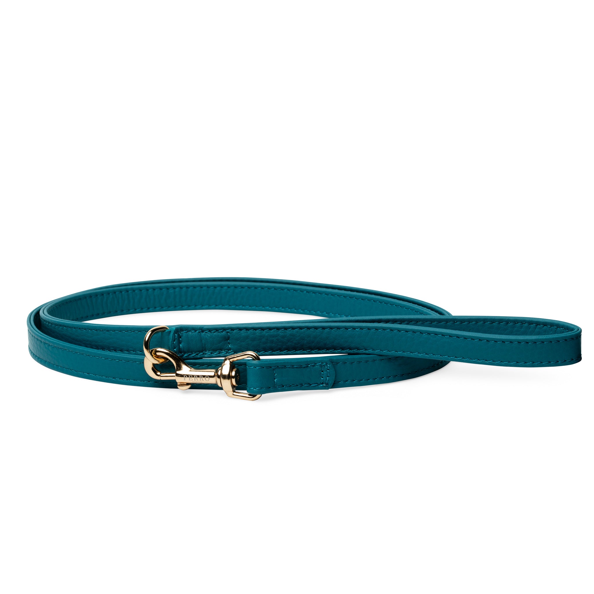 Limited edition petrol leren wandelset voor honden, harnas, riem en poepzakjeshouder, Perro Collection