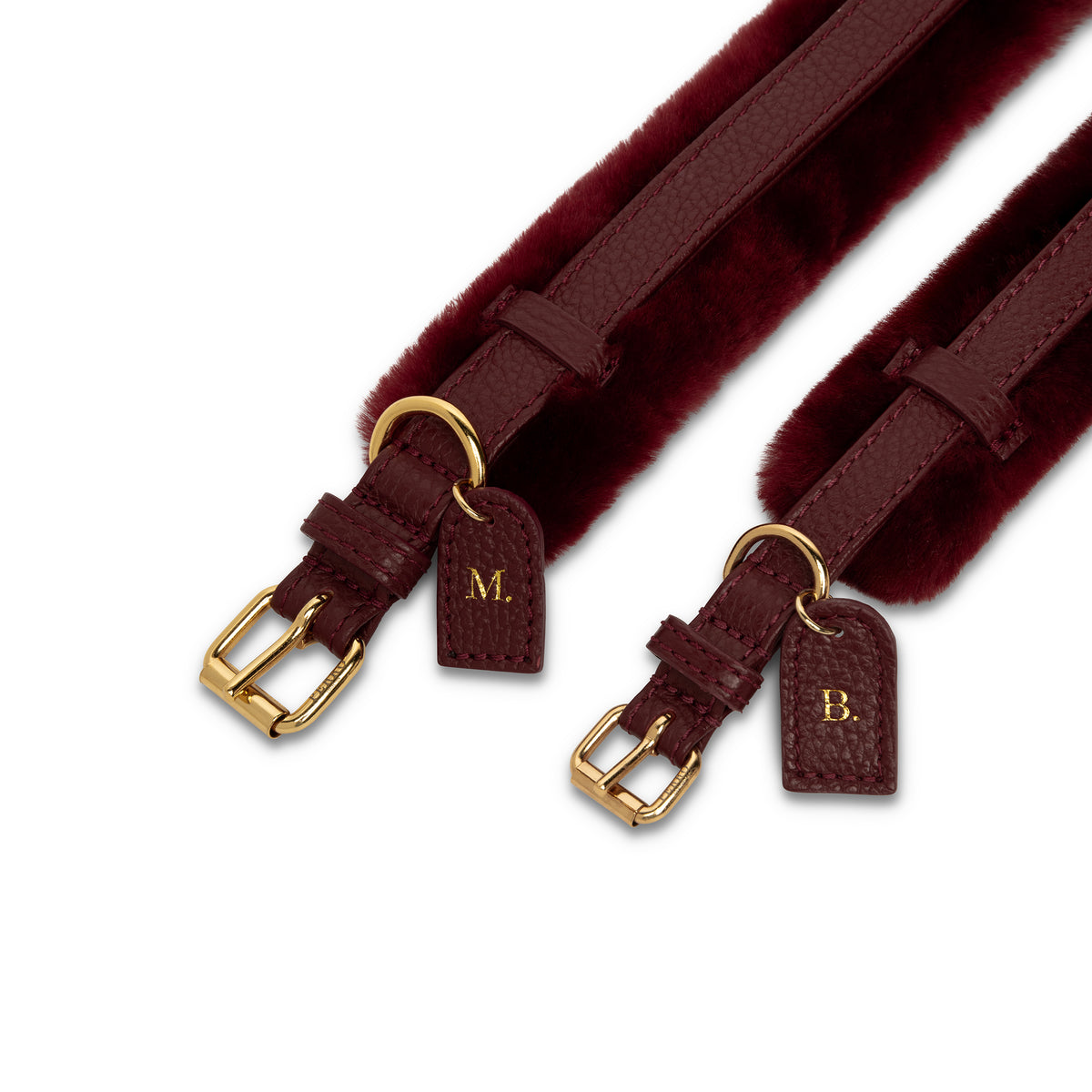 Burgundy Fur dog collar in Italian leather with real Montone fur, handcrafted in Italy