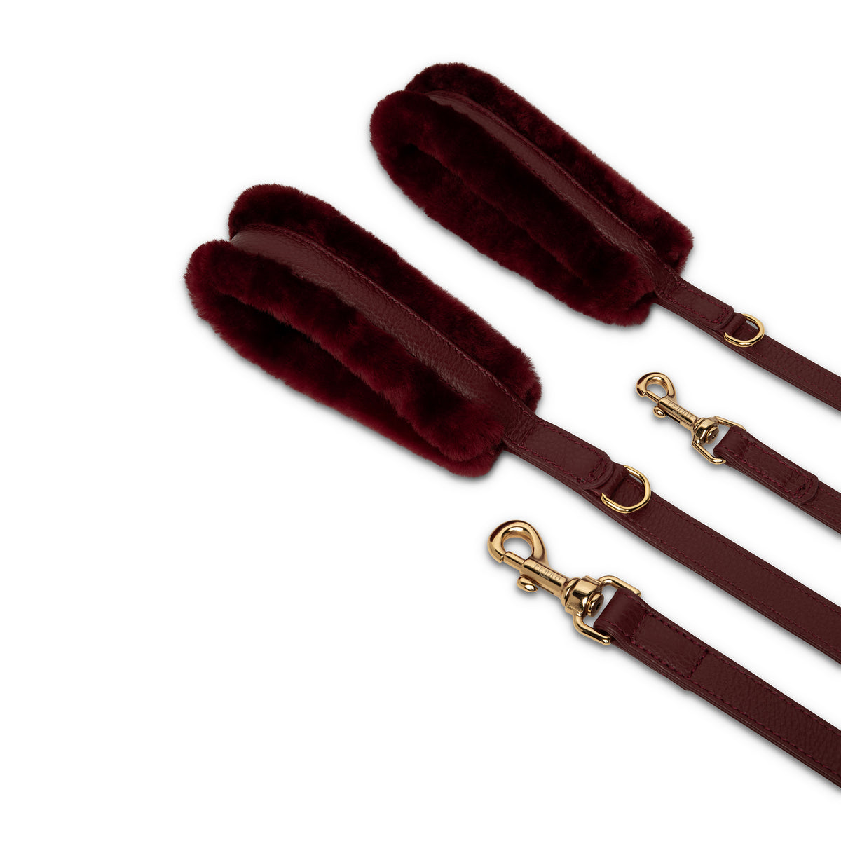 Burgundy Fur dog leash in Italian leather with real Montone fur, handcrafted in Italy