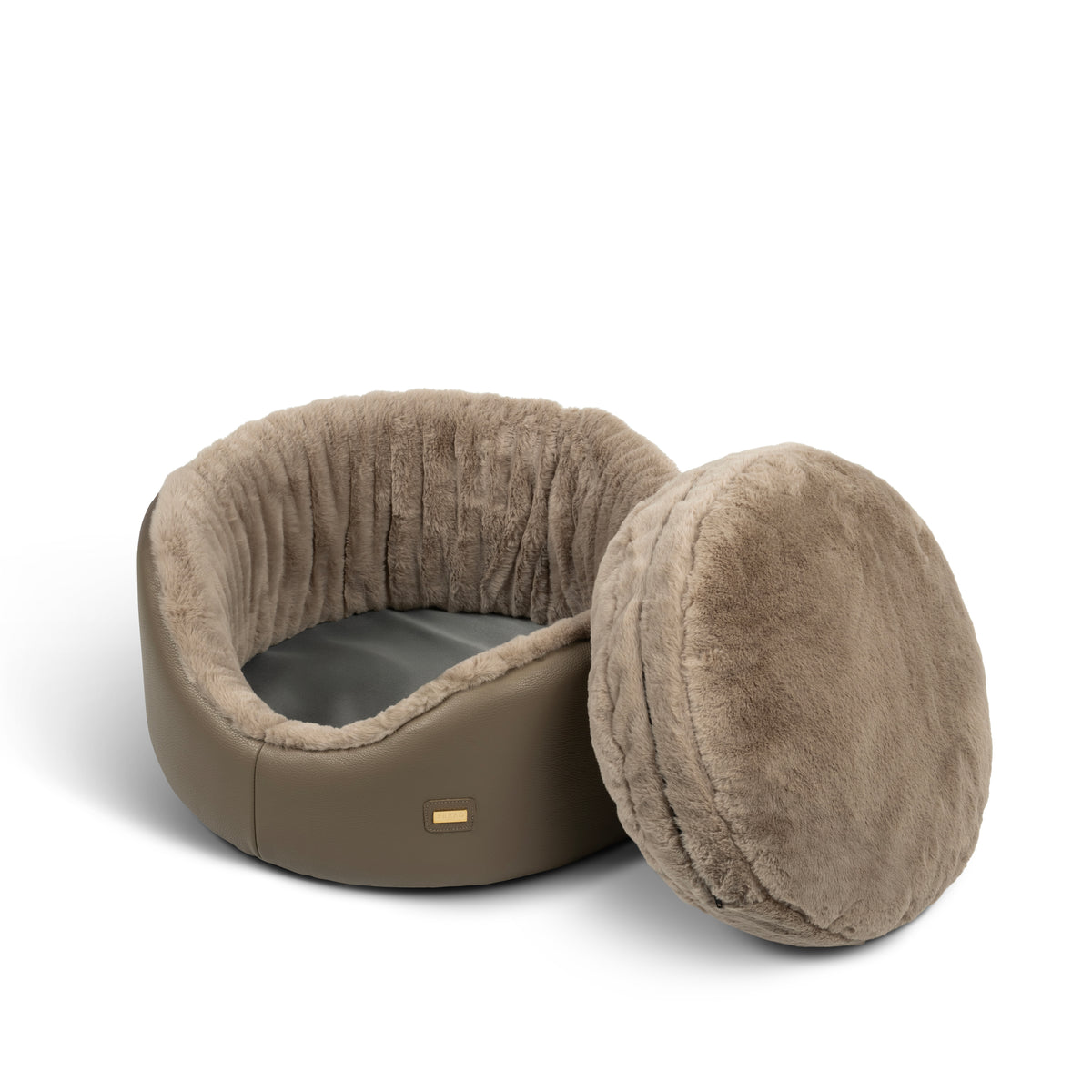 Round Leather Dog Sofa Beige