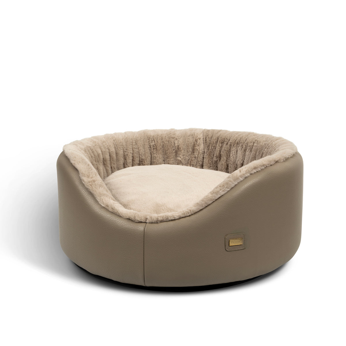 Round Leather Dog Sofa Beige