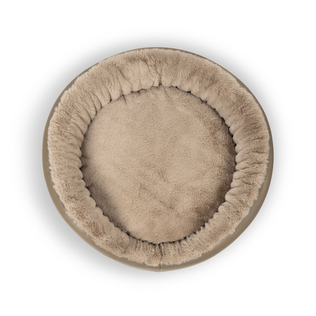Round Leather Dog Sofa Beige