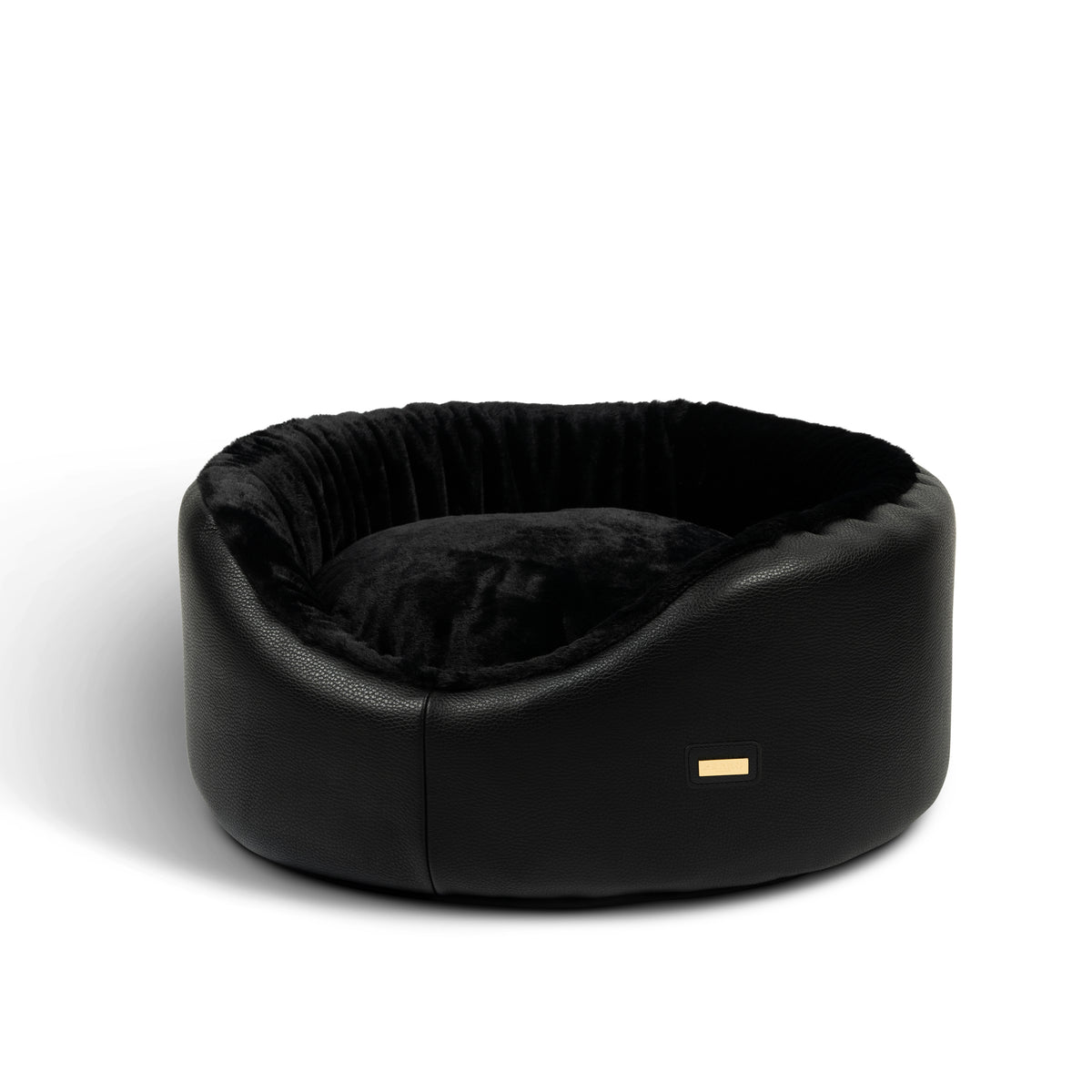 Round Leather Dog Sofa Black
