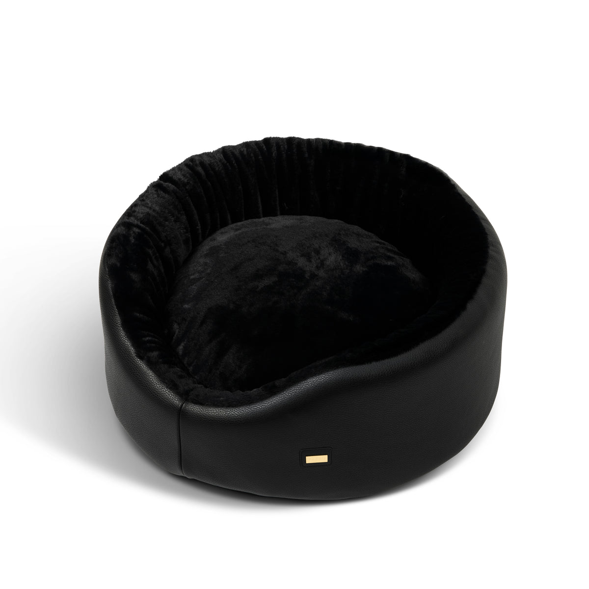 Round Leather Dog Sofa Black