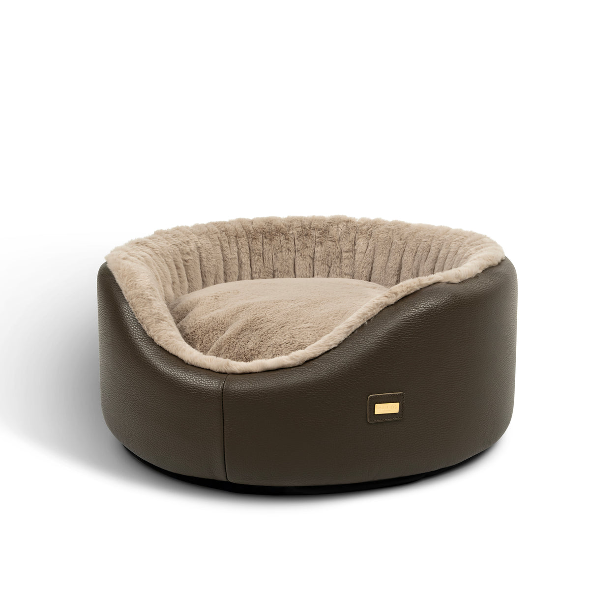 Round Leather Dog Sofa Cacao