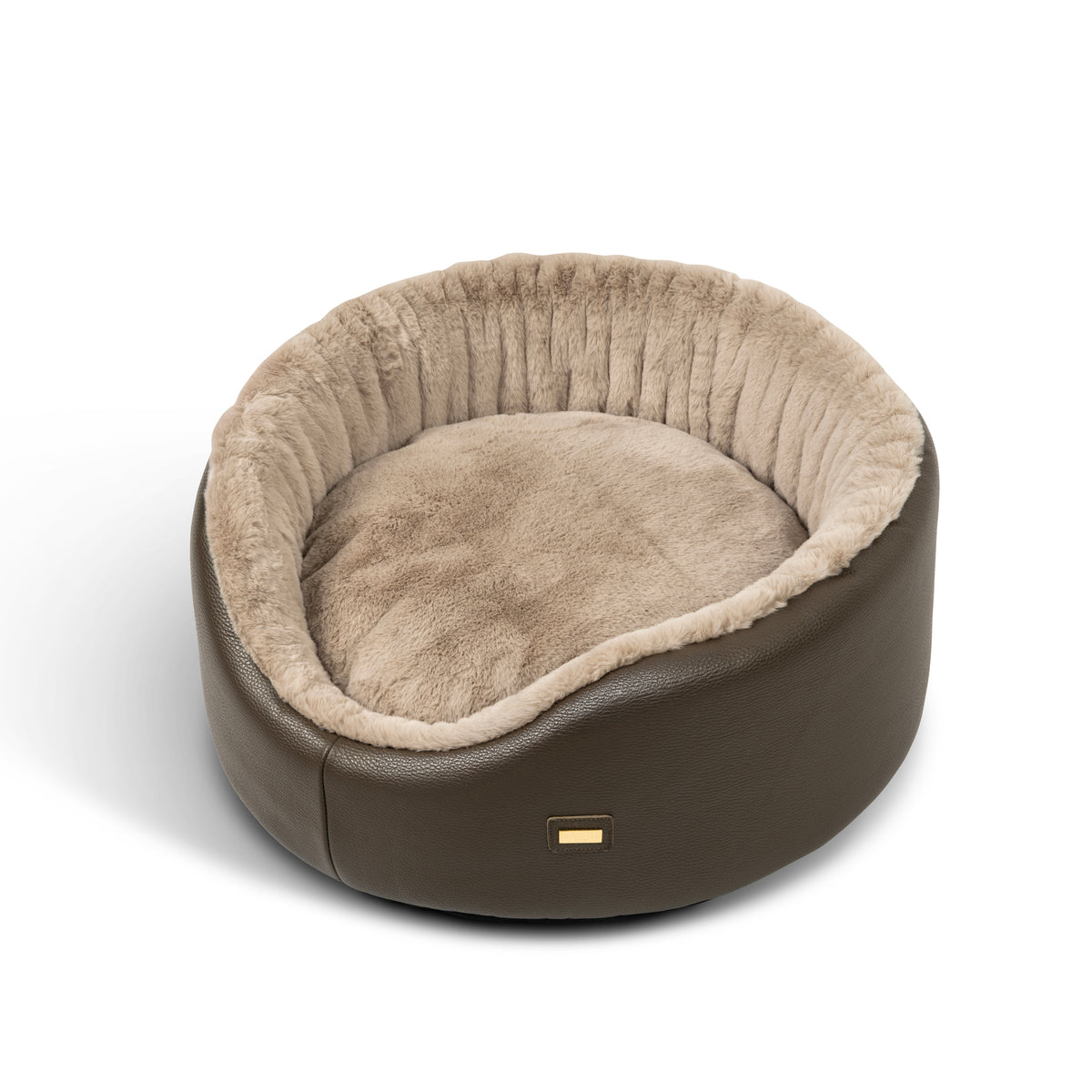 Round Leather Dog Sofa Cacao