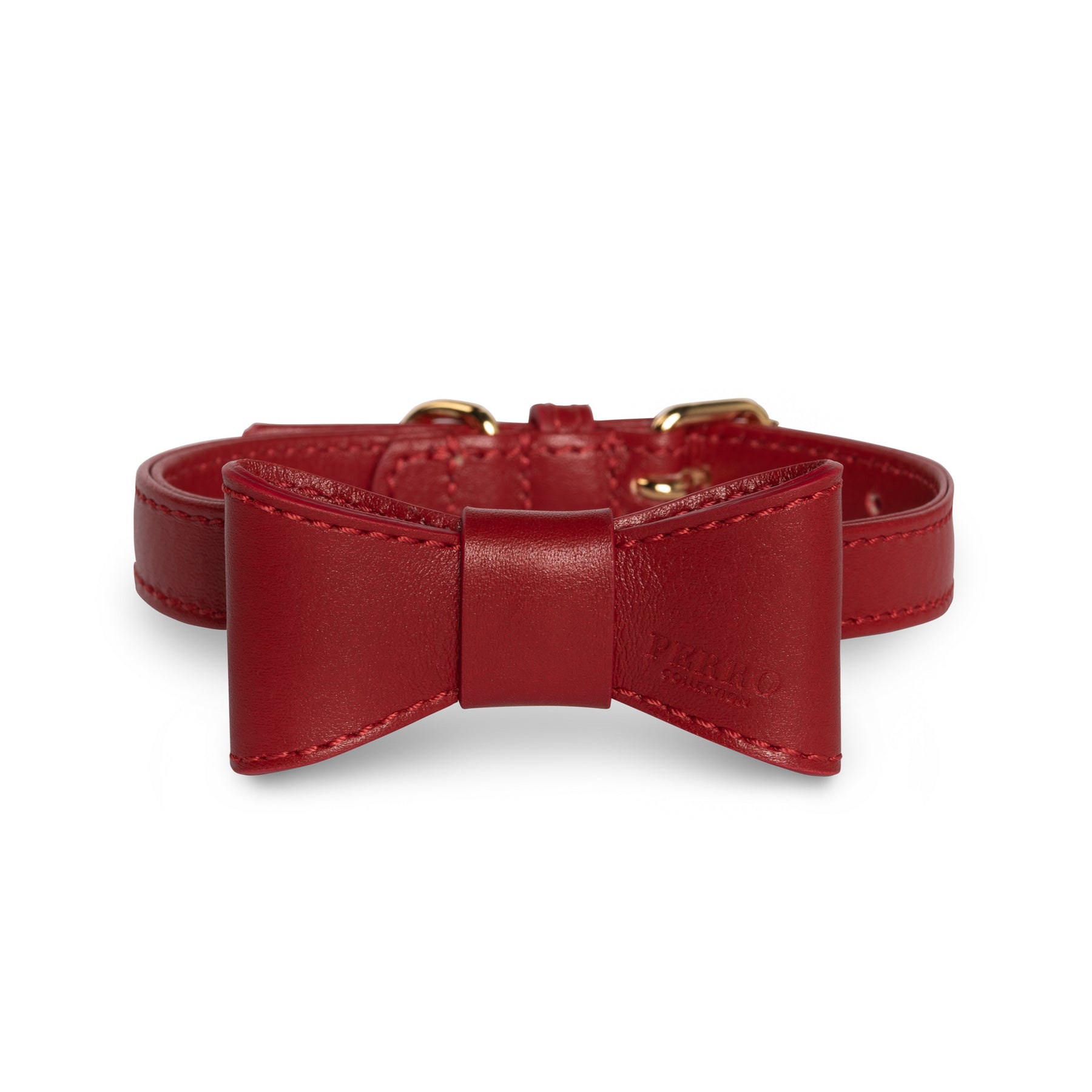 Scarlet leather dogbowtie red on collar