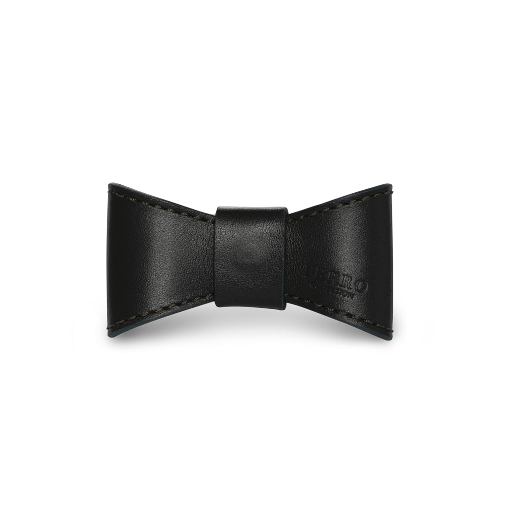 Black natural grain leather dog bow tie, Perro Collection